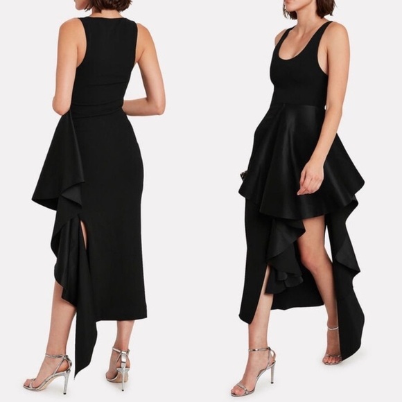 SOLACE LONDON Naya Satin Side Asymmetric Ruffle Maxi Dress Black Sz XS - Picture 11 of 11